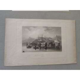 G. Graham - Insel und Fort Kiumen, China - ocelorytina 1845, grafika, nesignováno