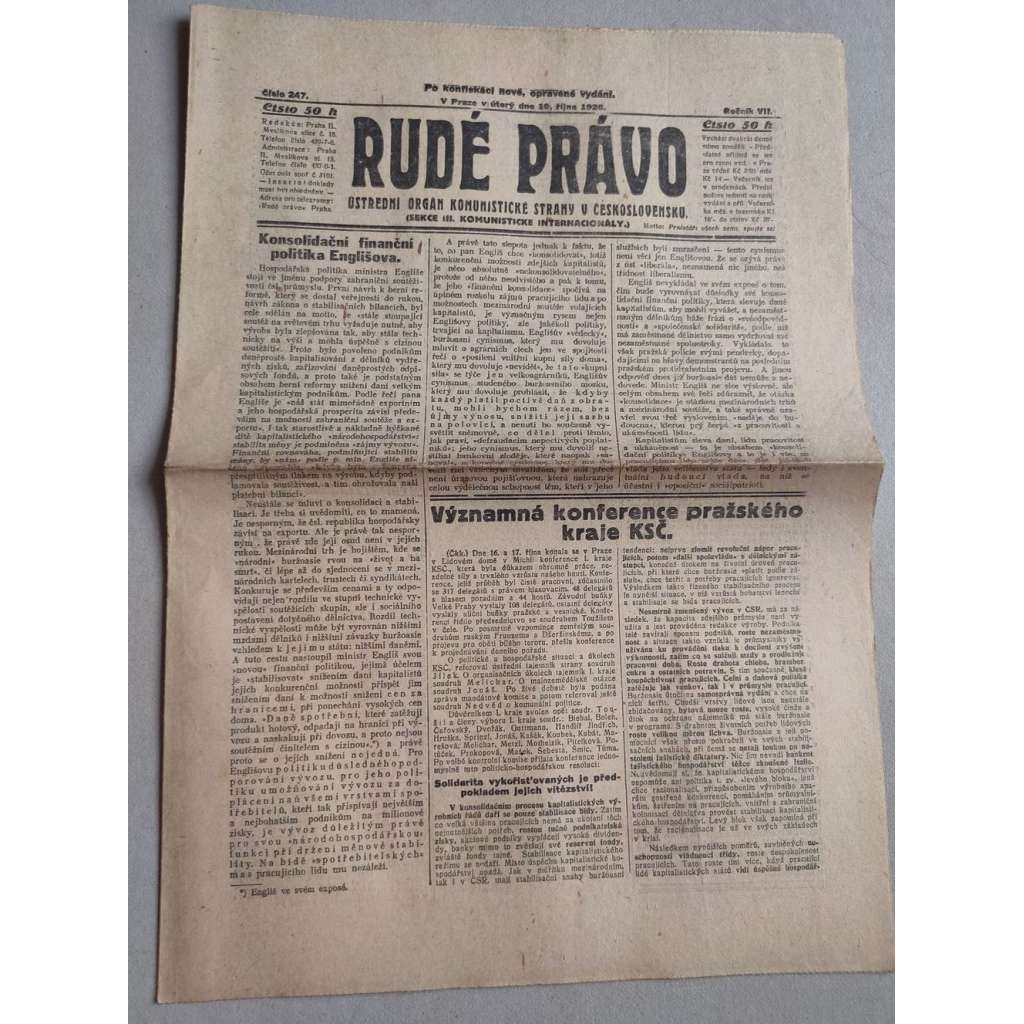 Rudé právo (19.10.1926) Ročník VII. - 1. republika, staré noviny