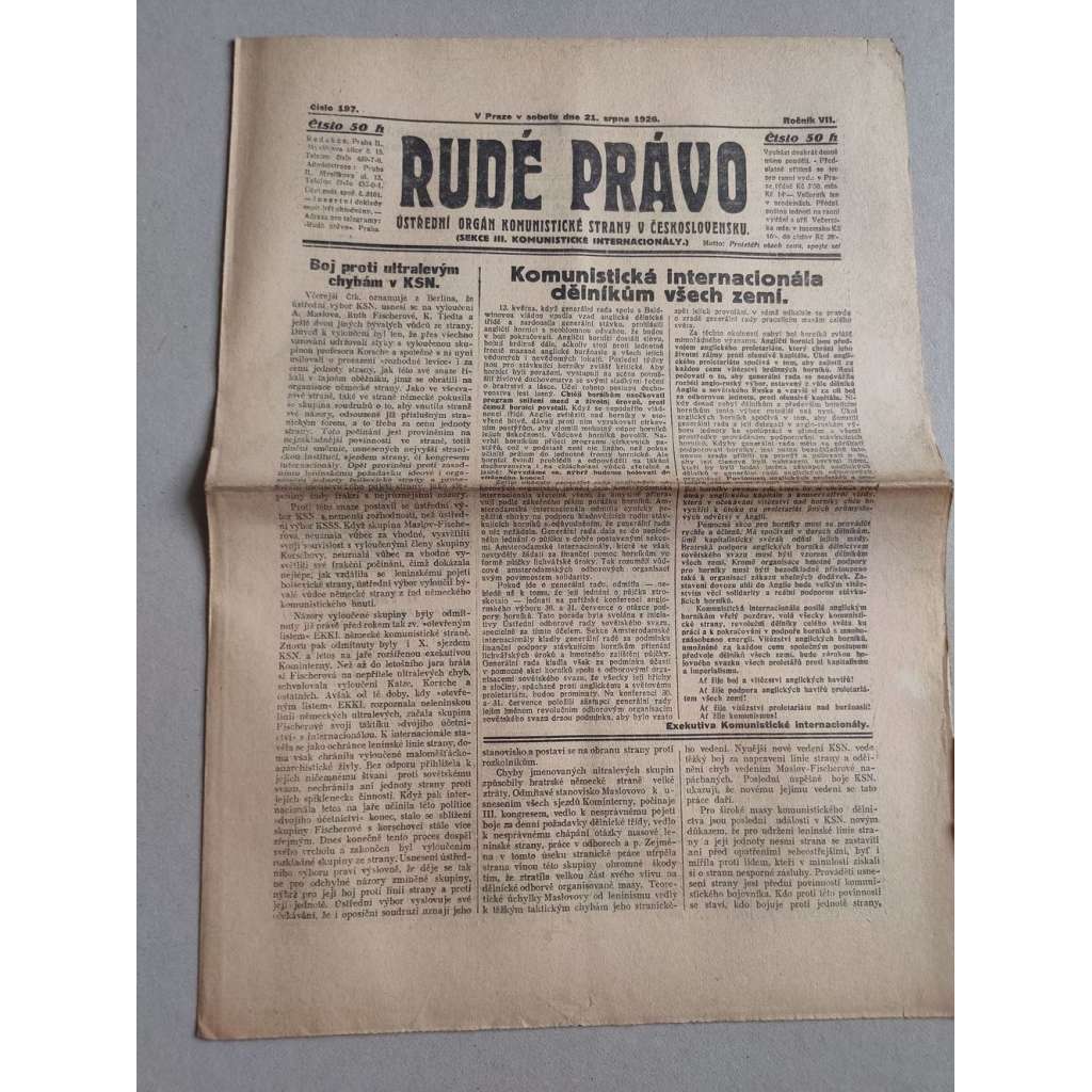 Rudé právo (21.8.1926) Ročník VII. - 1. republika, staré noviny