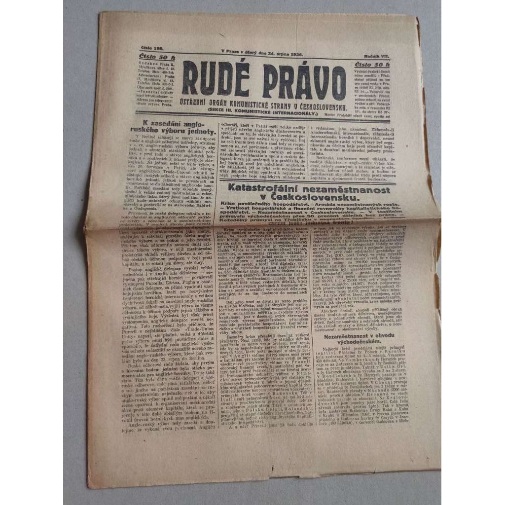 Rudé právo (24.8.1926) Ročník VII. - 1. republika, staré noviny