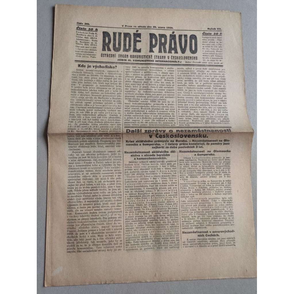 Rudé právo (25.8.1926) Ročník VII. - 1. republika, staré noviny