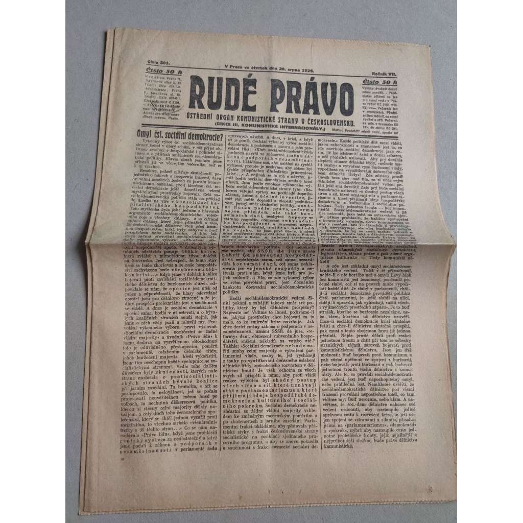 Rudé právo (26.8.1926) Ročník VII. - 1. republika, staré noviny