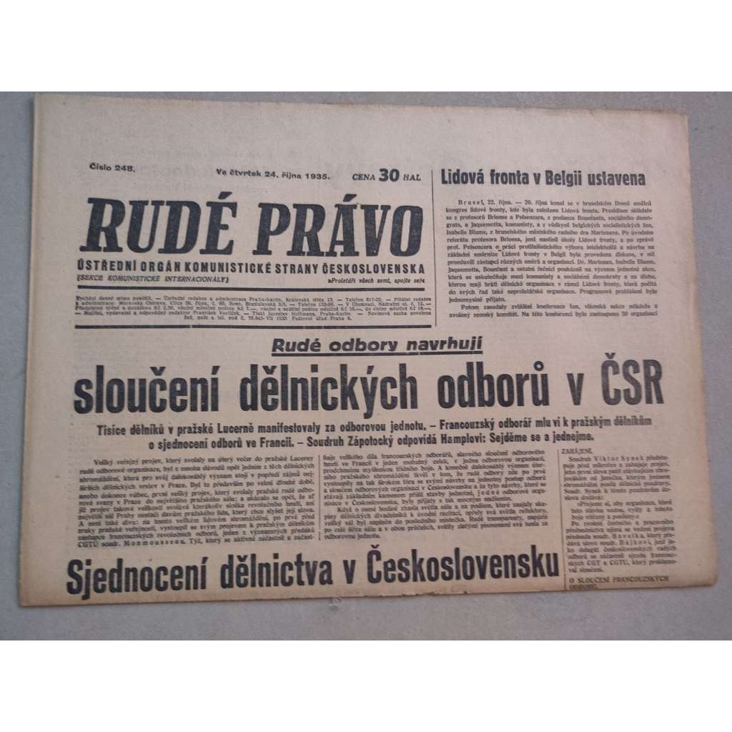 Rudé právo (24.10.1935) - 1. republika, staré noviny