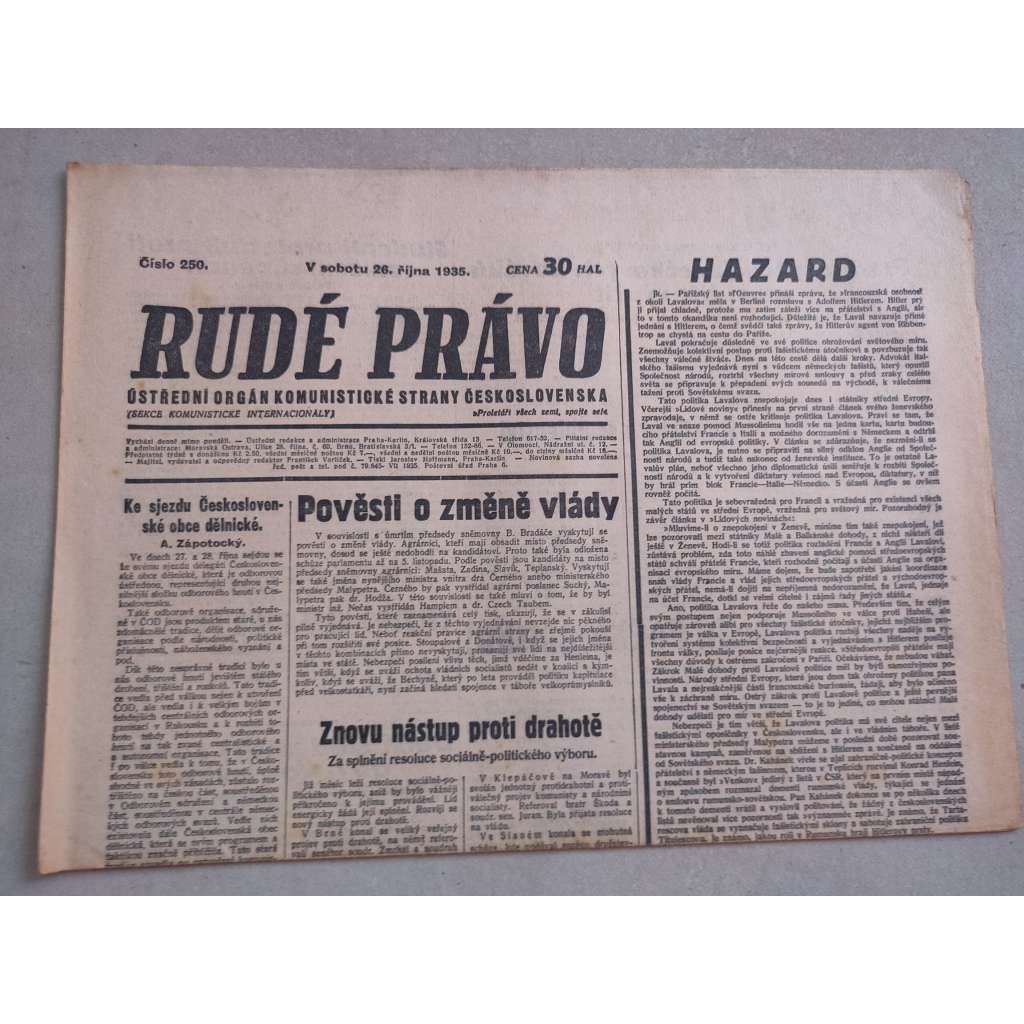 Rudé právo (26.10.1935) - 1. republika, staré noviny