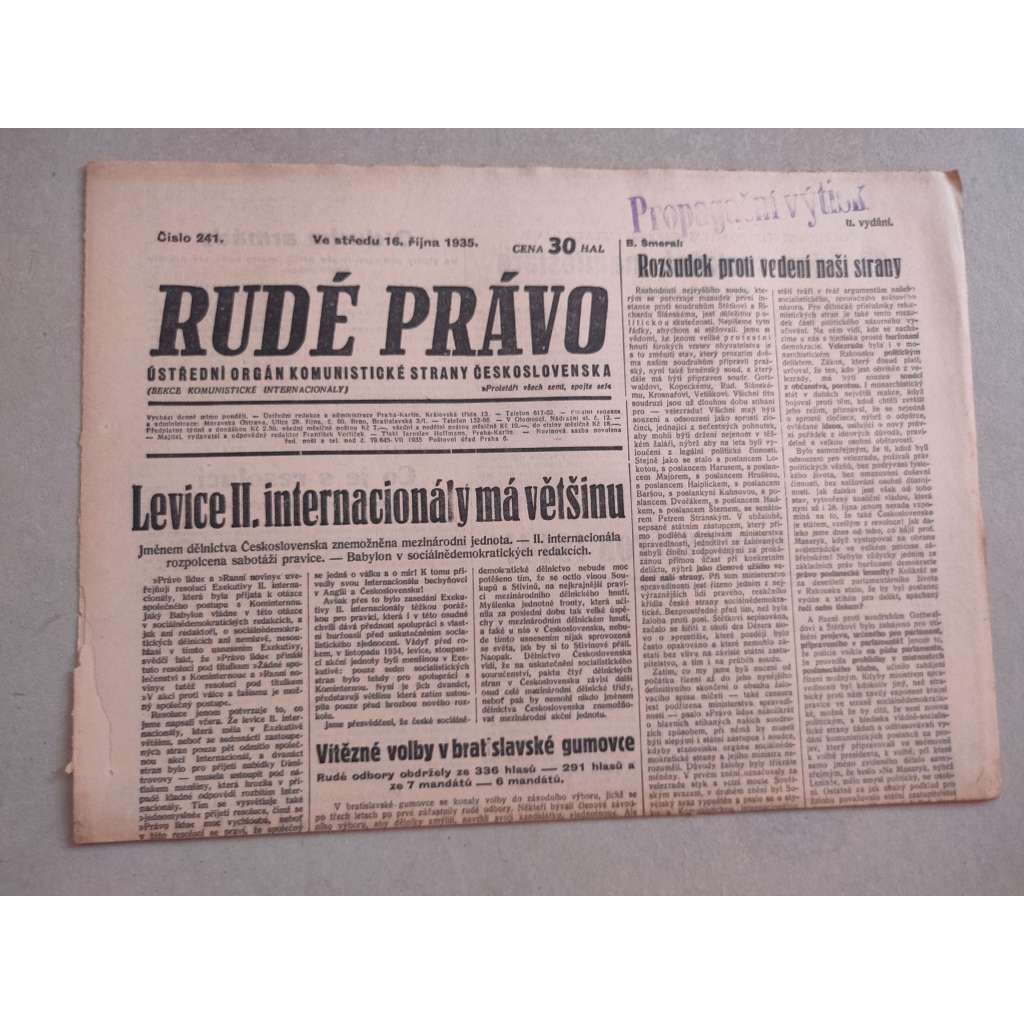 Rudé právo (16.10.1935) - 1. republika, staré noviny