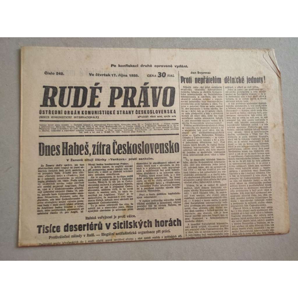 Rudé právo (17.10.1935) - 1. republika, staré noviny