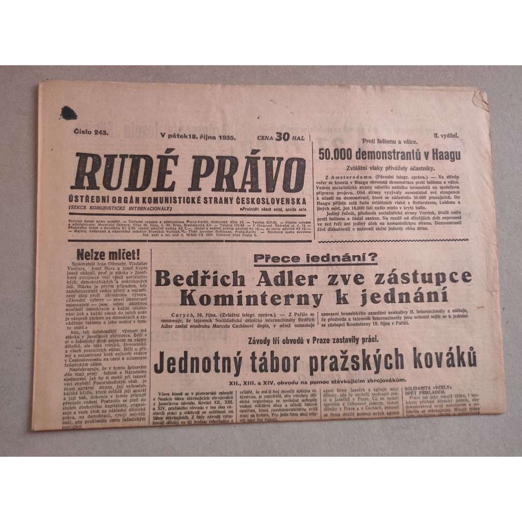 Rudé právo (18.10.1935) - 1. republika, staré noviny