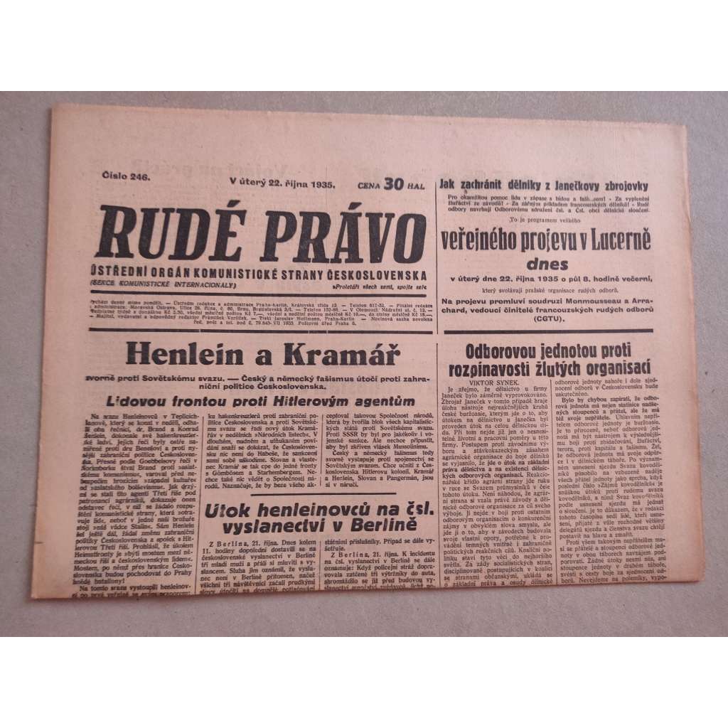 Rudé právo (22.10.1935) - 1. republika, staré noviny