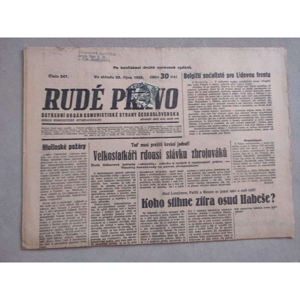 Rudé právo (23.10.1935) - 1. republika, staré noviny