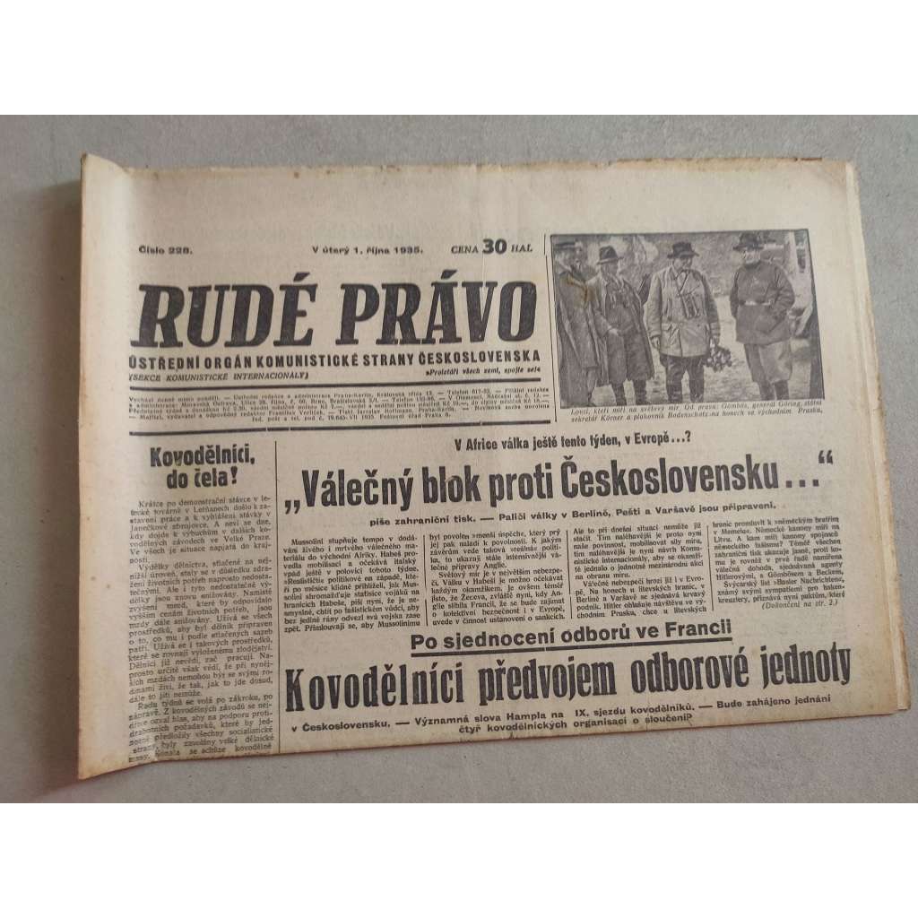 Rudé právo (1.10.1935) - 1. republika, staré noviny