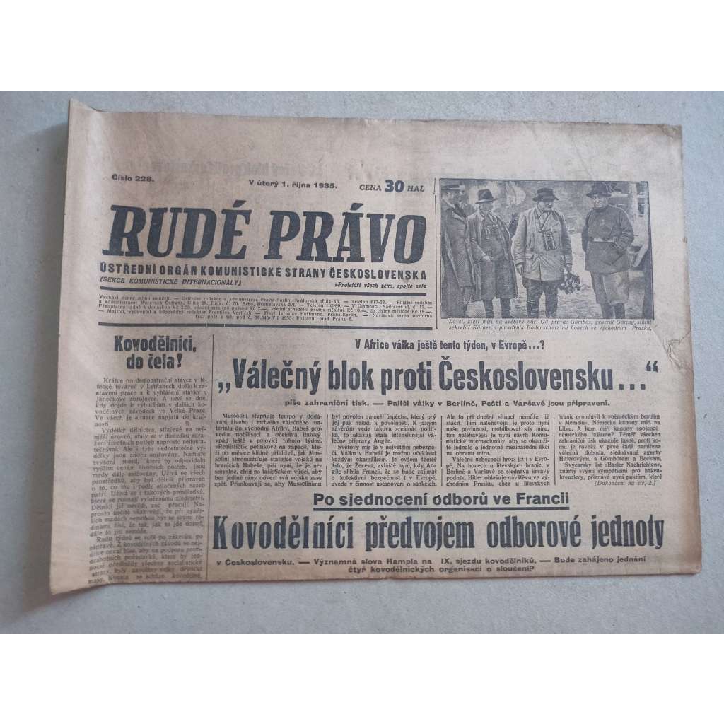 Rudé právo (1.10.1935) - 1. republika, staré noviny