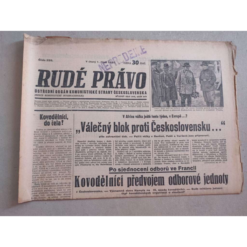 Rudé právo (1.10.1935) - 1. republika, staré noviny