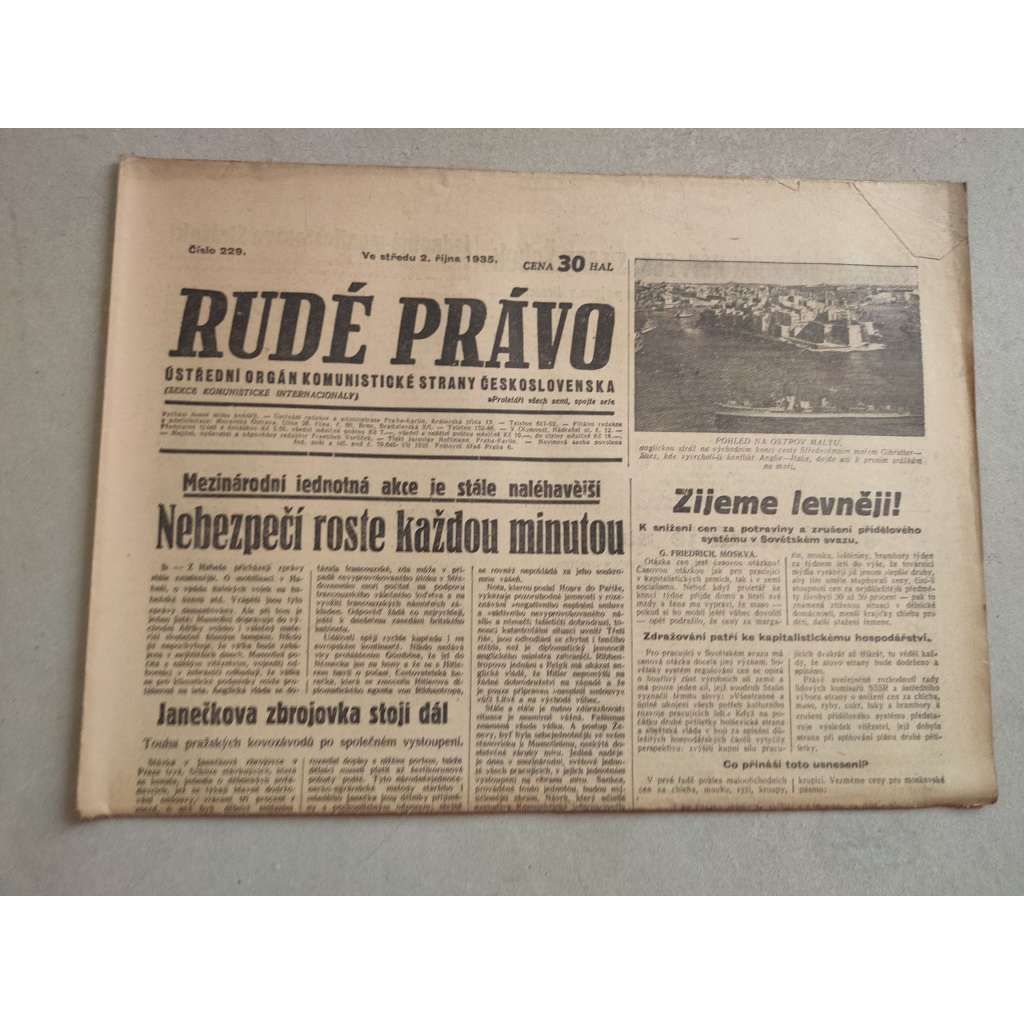 Rudé právo (2.10.1935) - 1. republika, staré noviny