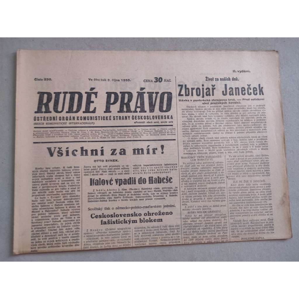 Rudé právo (3.10.1935) - 1. republika, staré noviny