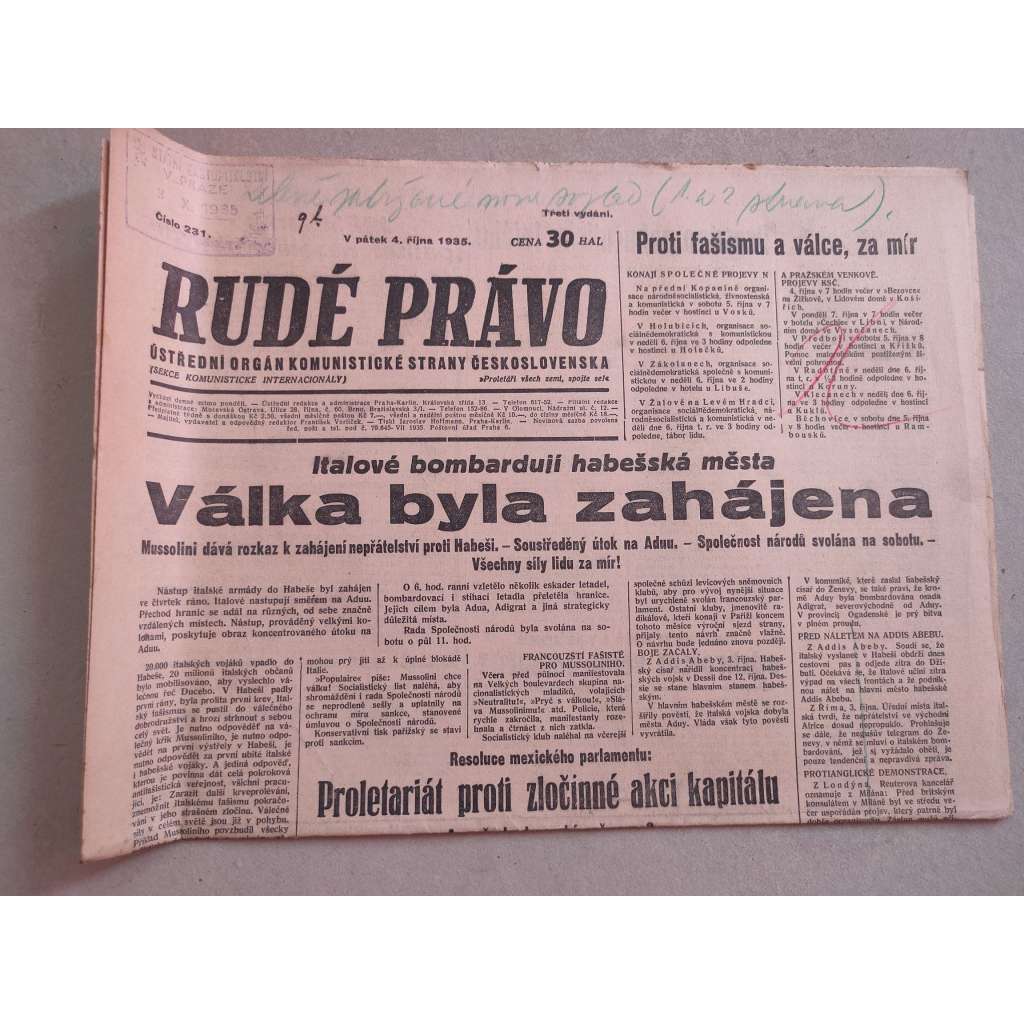 Rudé právo (4.10.1935) - 1. republika, staré noviny