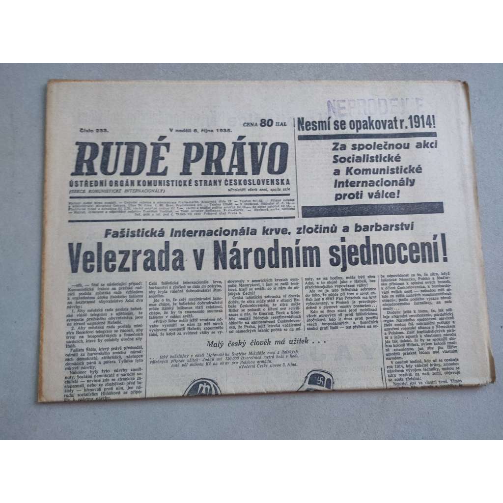 Rudé právo (6.10.1935) - 1. republika, staré noviny