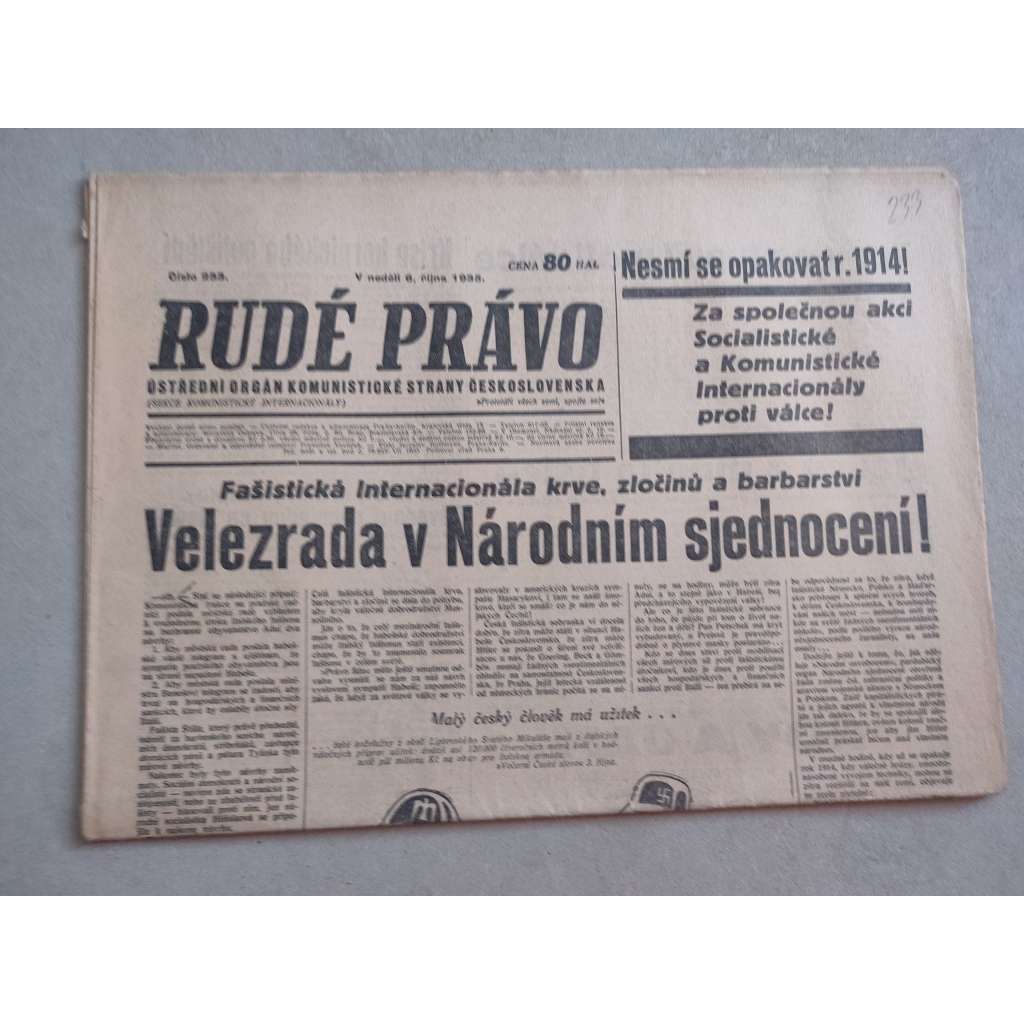 Rudé právo (6.10.1935) - 1. republika, staré noviny