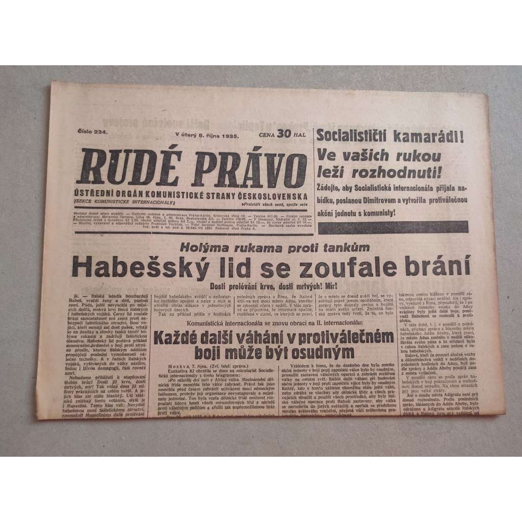 Rudé právo (8.10.1935) - 1. republika, staré noviny