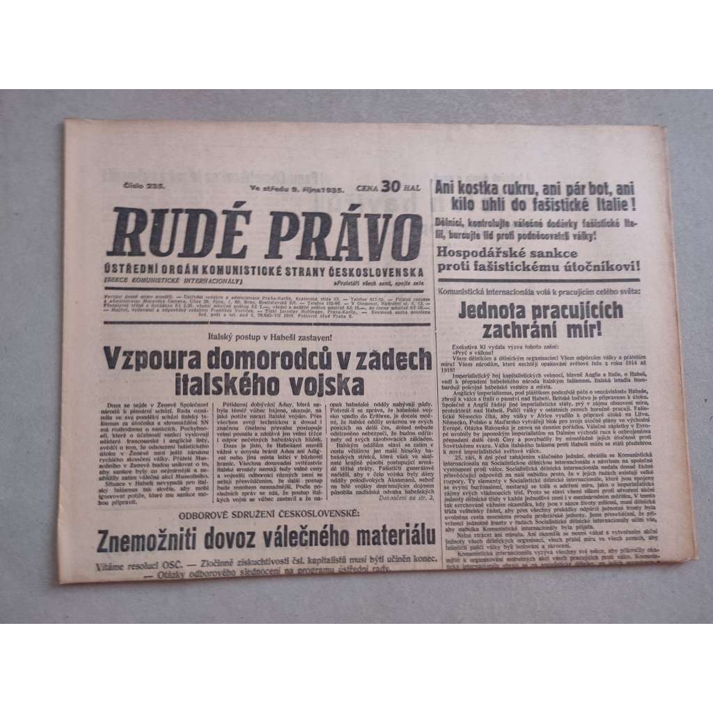 Rudé právo (9.10.1935) - 1. republika, staré noviny