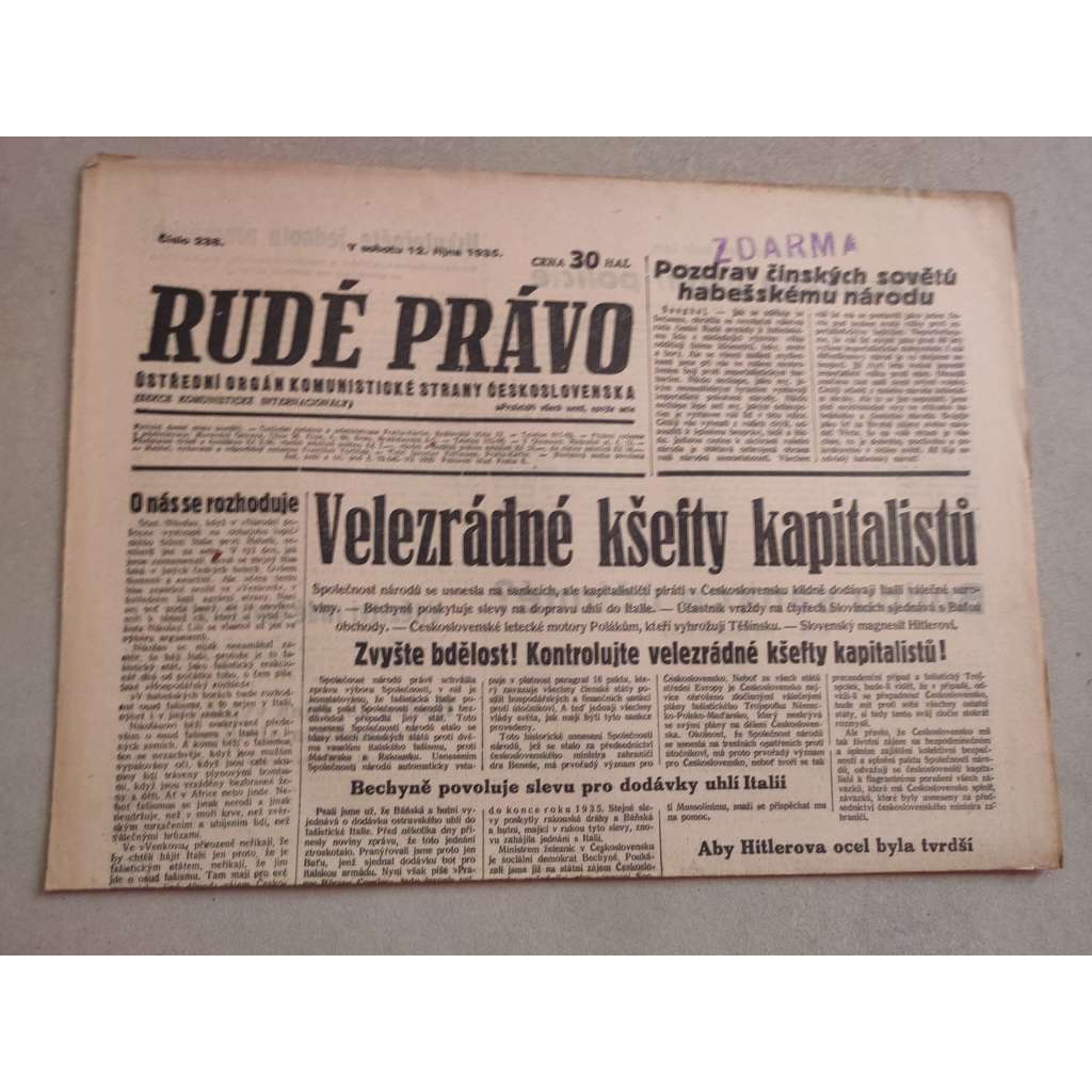 Rudé právo (12.10.1935) - 1. republika, staré noviny