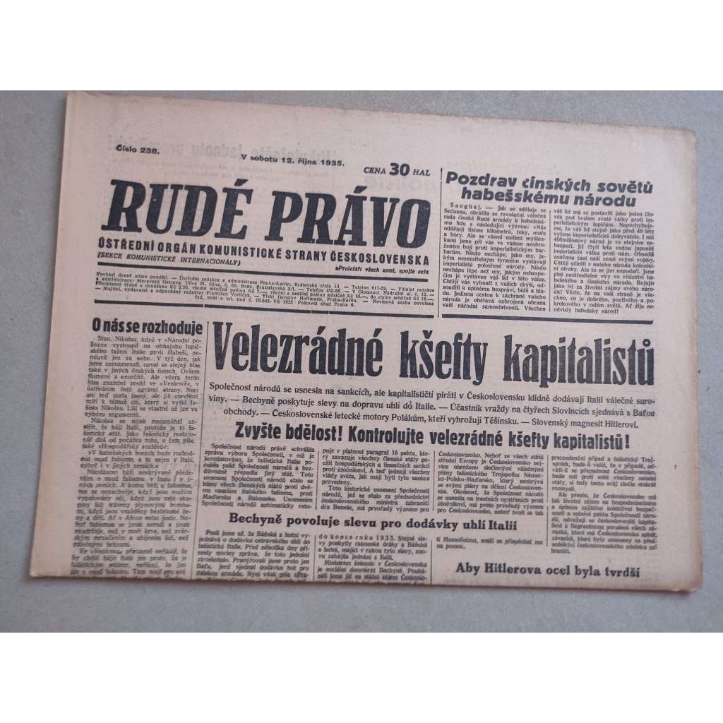 Rudé právo (12.10.1935) - 1. republika, staré noviny