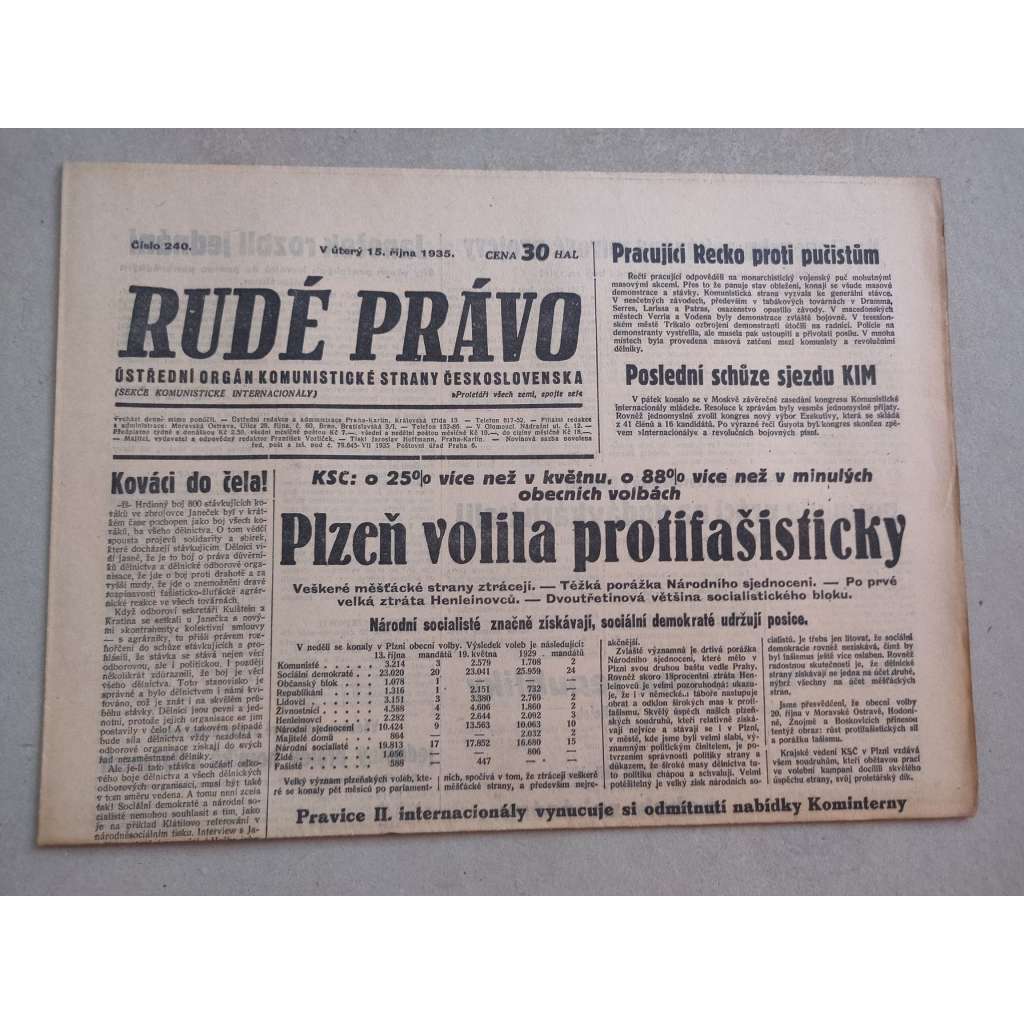 Rudé právo (15.10.1935) - 1. republika, staré noviny