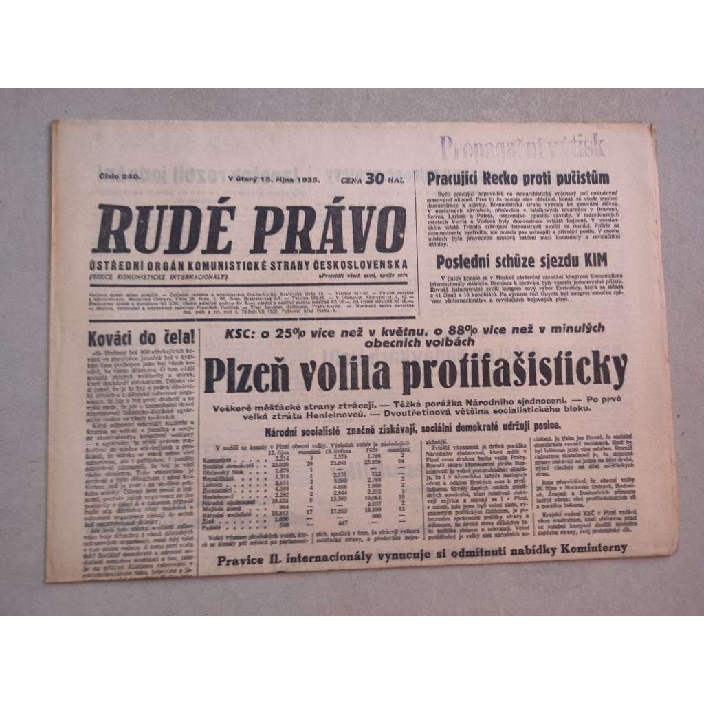 Rudé právo (15.10.1935) - 1. republika, staré noviny