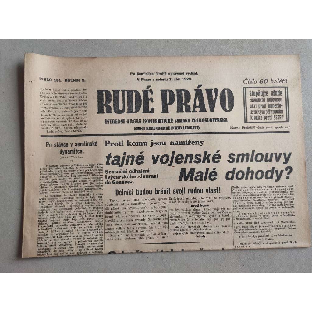 Rudé právo (7.9.1929; ročník X.) - 1. republika, staré noviny