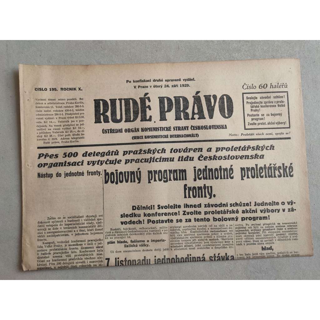 Rudé právo (24.9.1929; ročník X.) - 1. republika, staré noviny