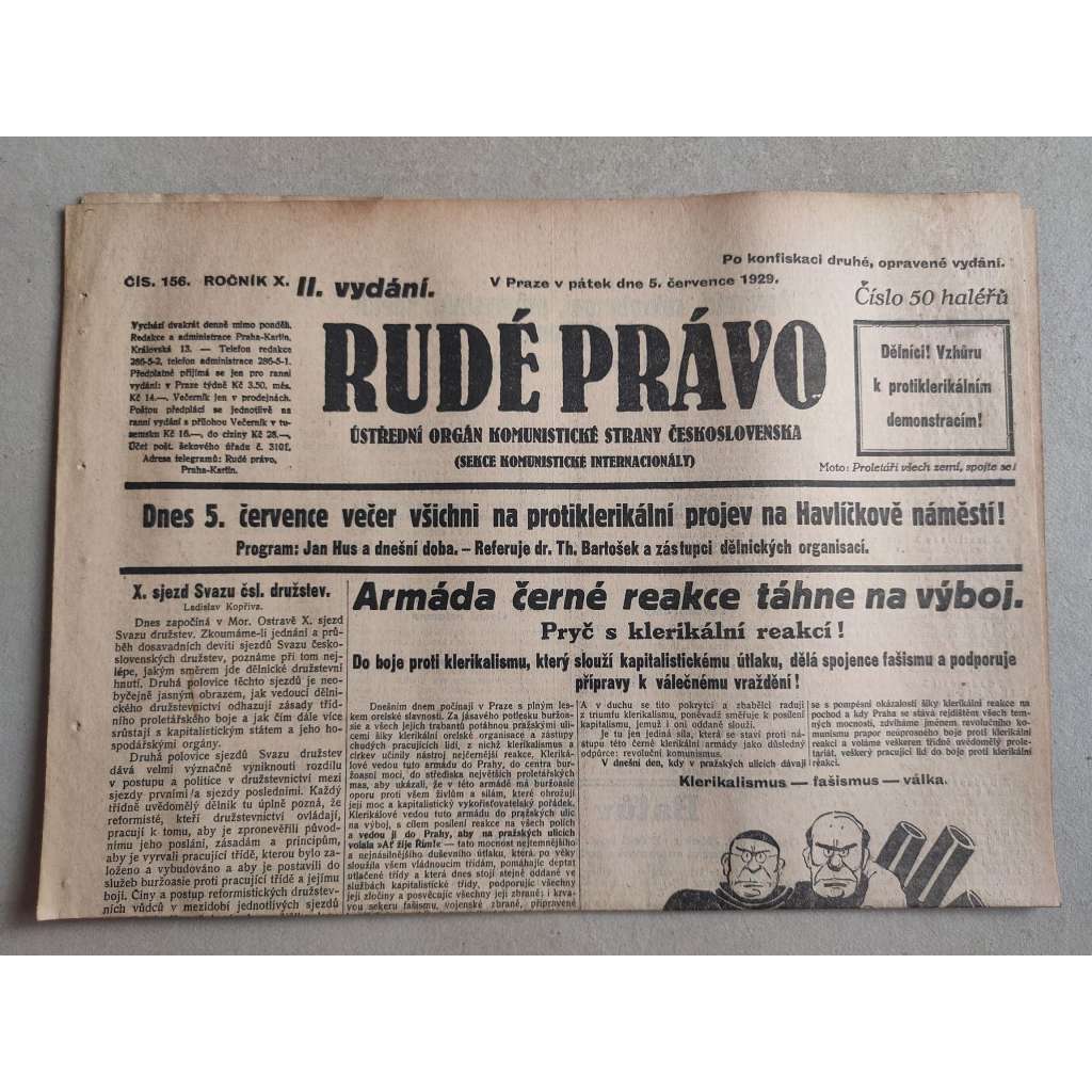 Rudé právo (5.7.1929; ročník X.) - 1. republika, staré noviny