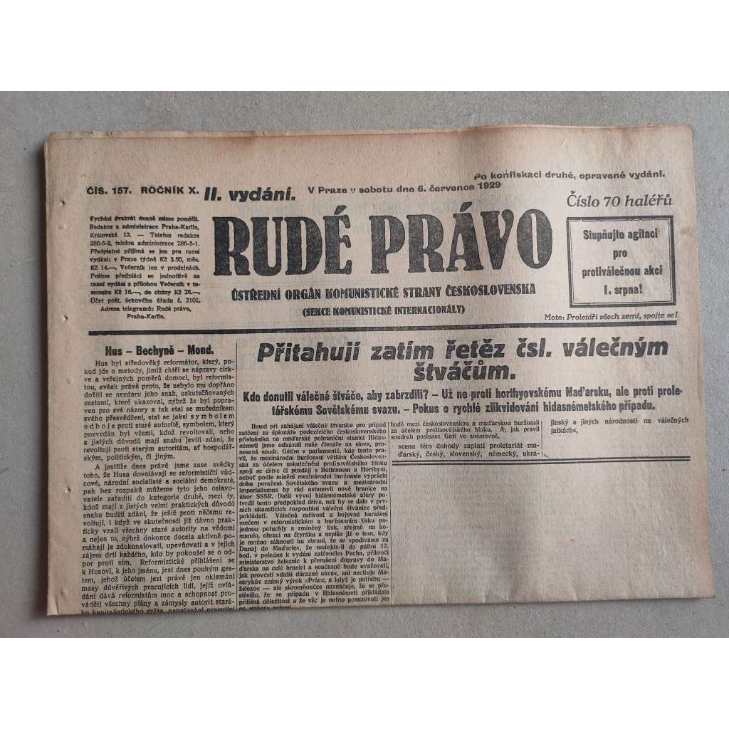 Rudé právo (6.7.1929; ročník X.) - 1. republika, staré noviny