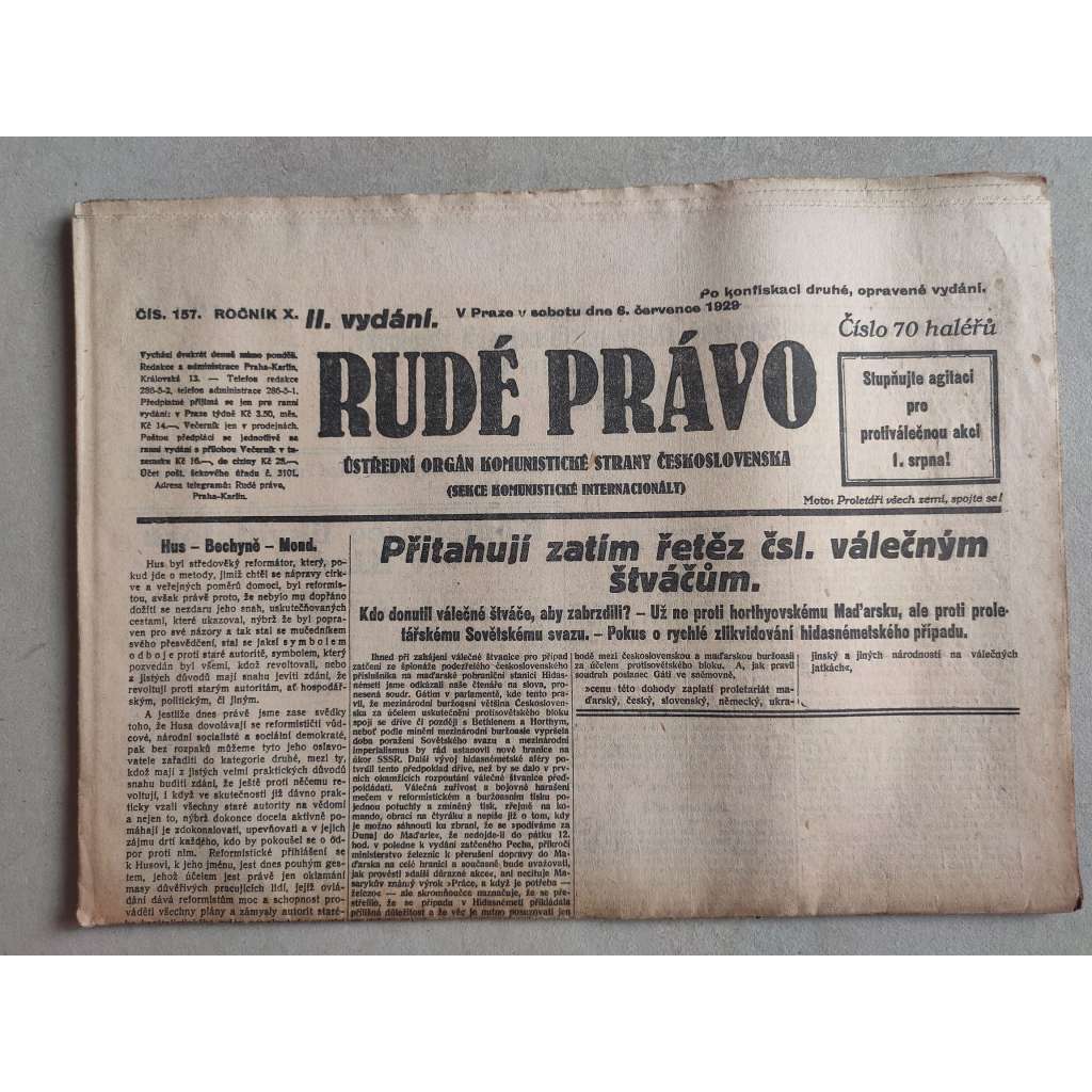 Rudé právo (6.7.1929; ročník X.) - 1. republika, staré noviny