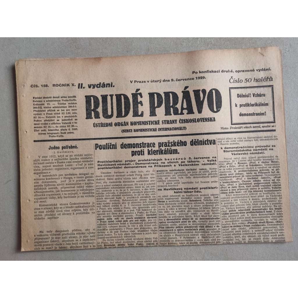 Rudé právo (9.7.1929; ročník X.) - 1. republika, staré noviny