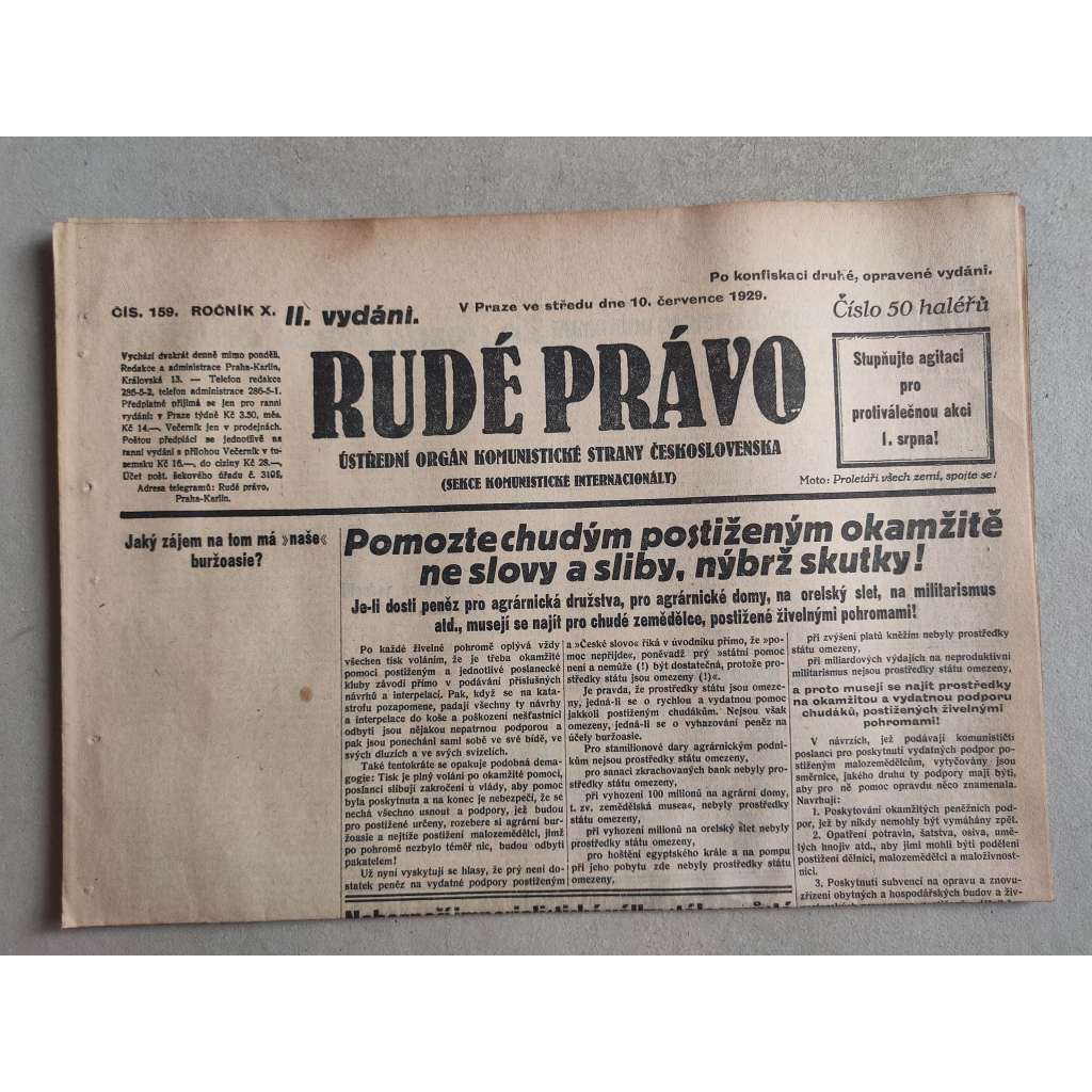 Rudé právo (10.7.1929; ročník X.) - 1. republika, staré noviny