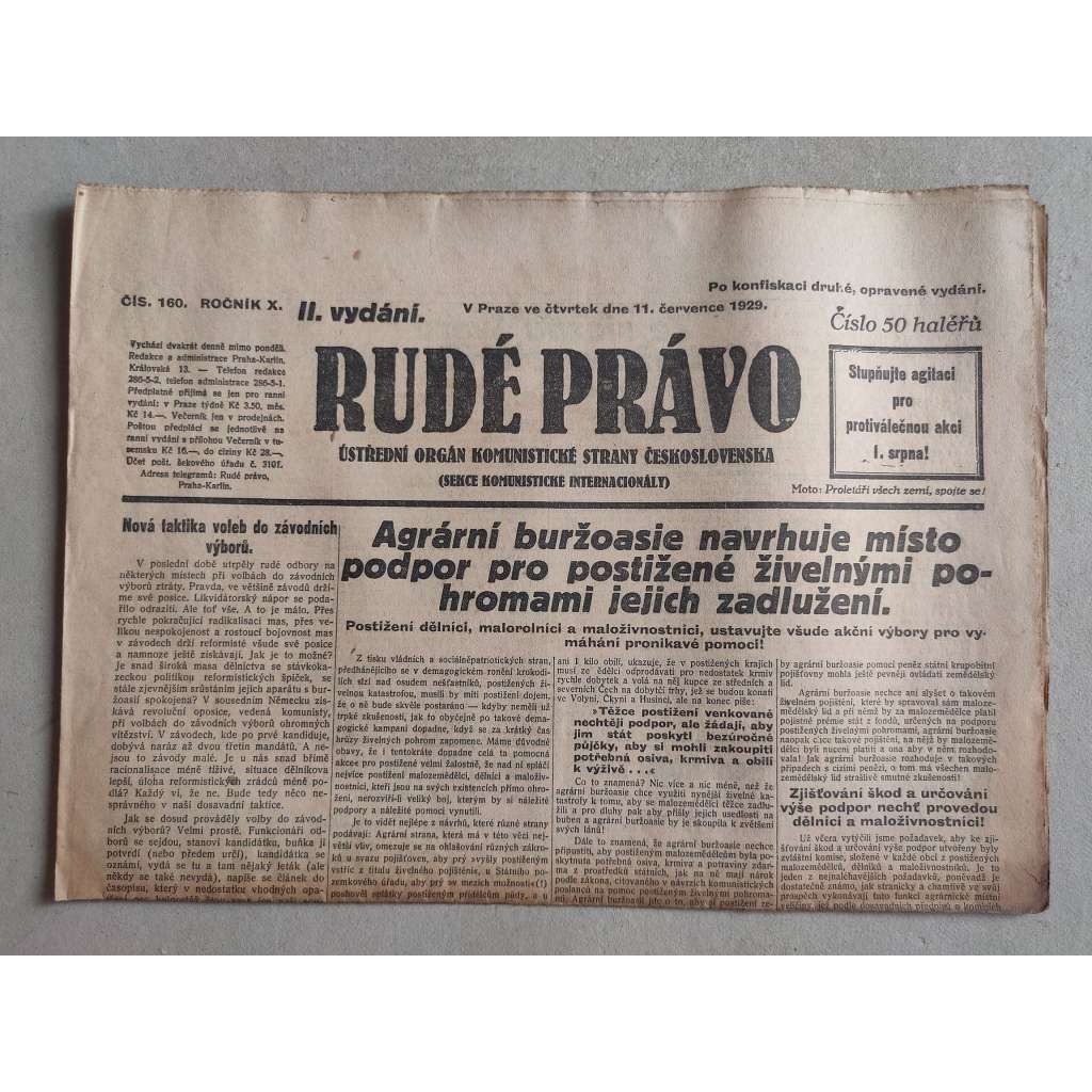 Rudé právo (11.7.1929; ročník X.) - 1. republika, staré noviny