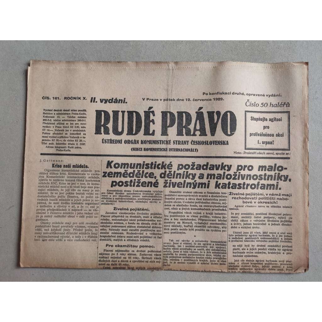 Rudé právo (12.7.1929; ročník X.) - 1. republika, staré noviny