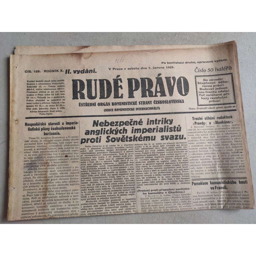 Rudé právo (1.7.1929; ročník X.) - 1. republika, staré noviny