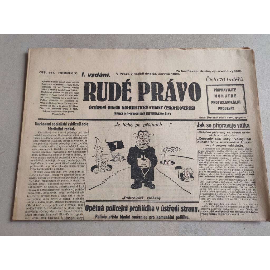 Rudé právo (23.6.1929; ročník X.) - 1. republika, staré noviny