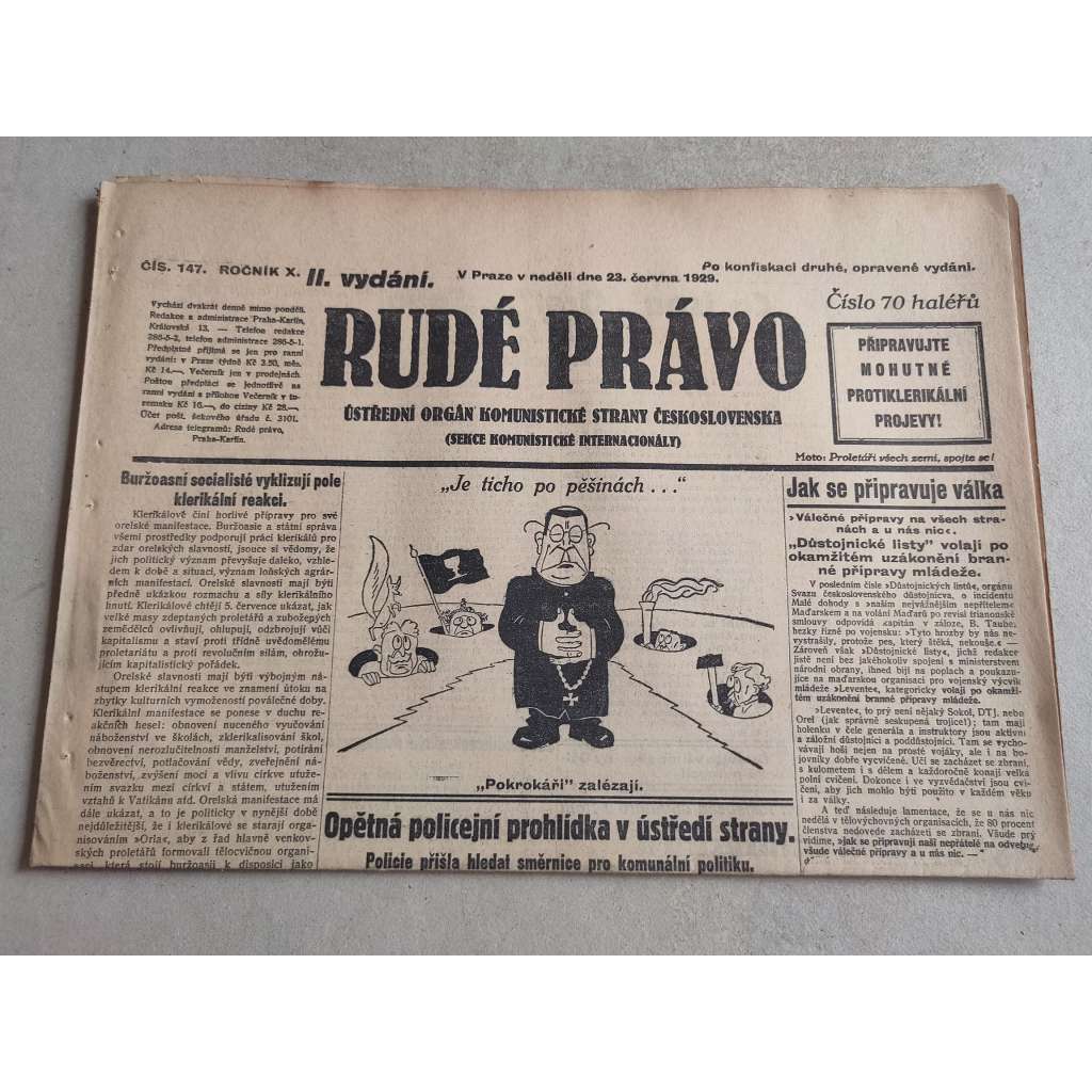 Rudé právo (23.6.1929; ročník X.) - 1. republika, staré noviny