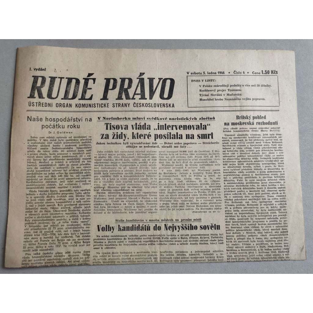 Rudé právo (5.1.1946) - staré noviny