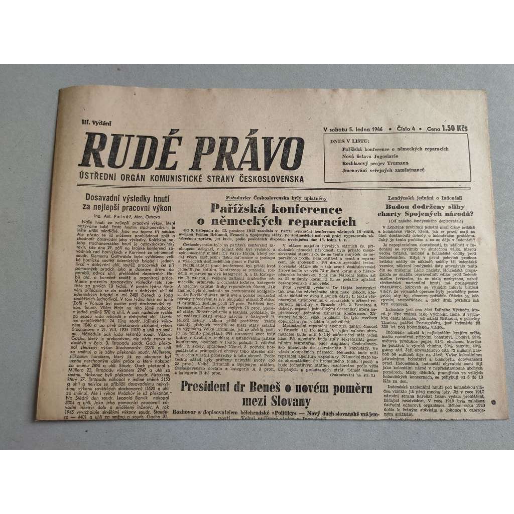 Rudé právo (5.1.1946) - staré noviny