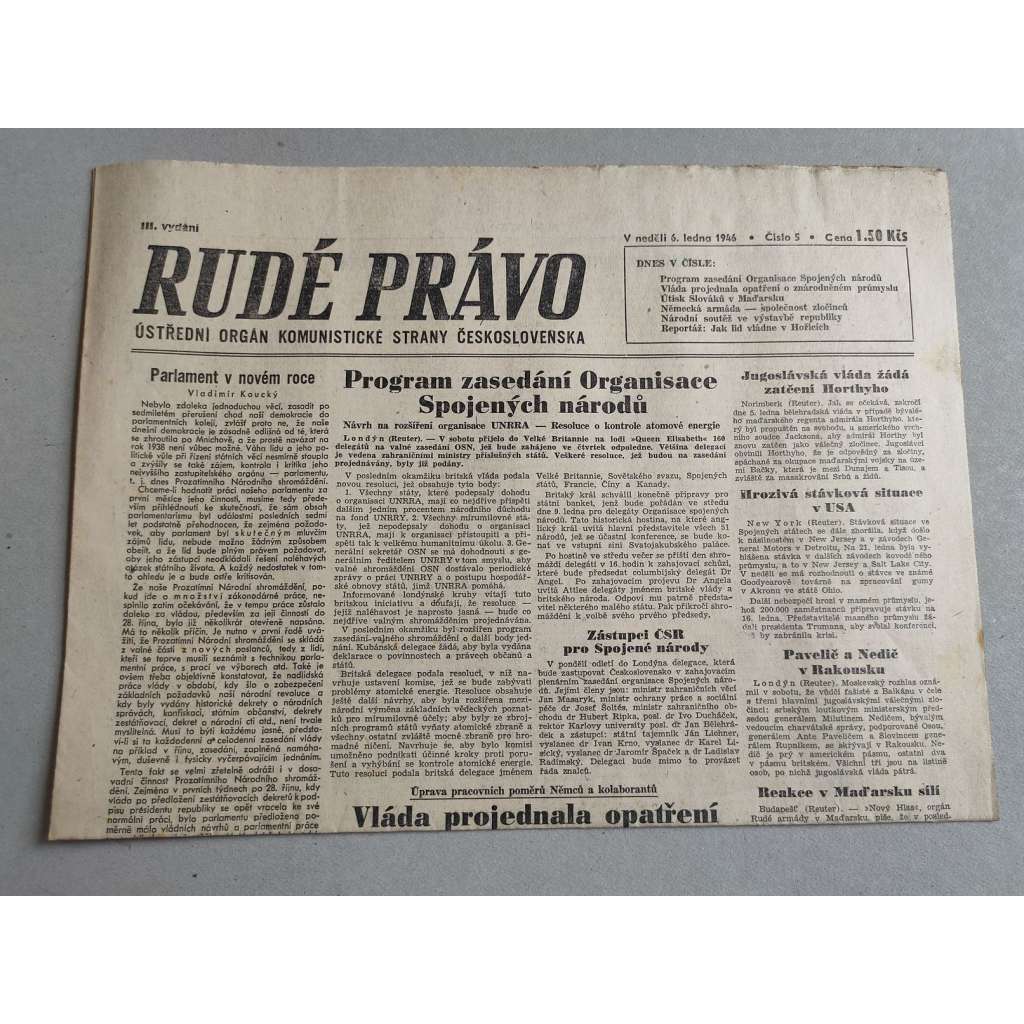 Rudé právo (6.1.1946) - staré noviny