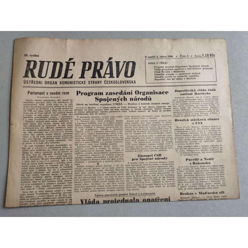 Rudé právo (6.1.1946) - staré noviny