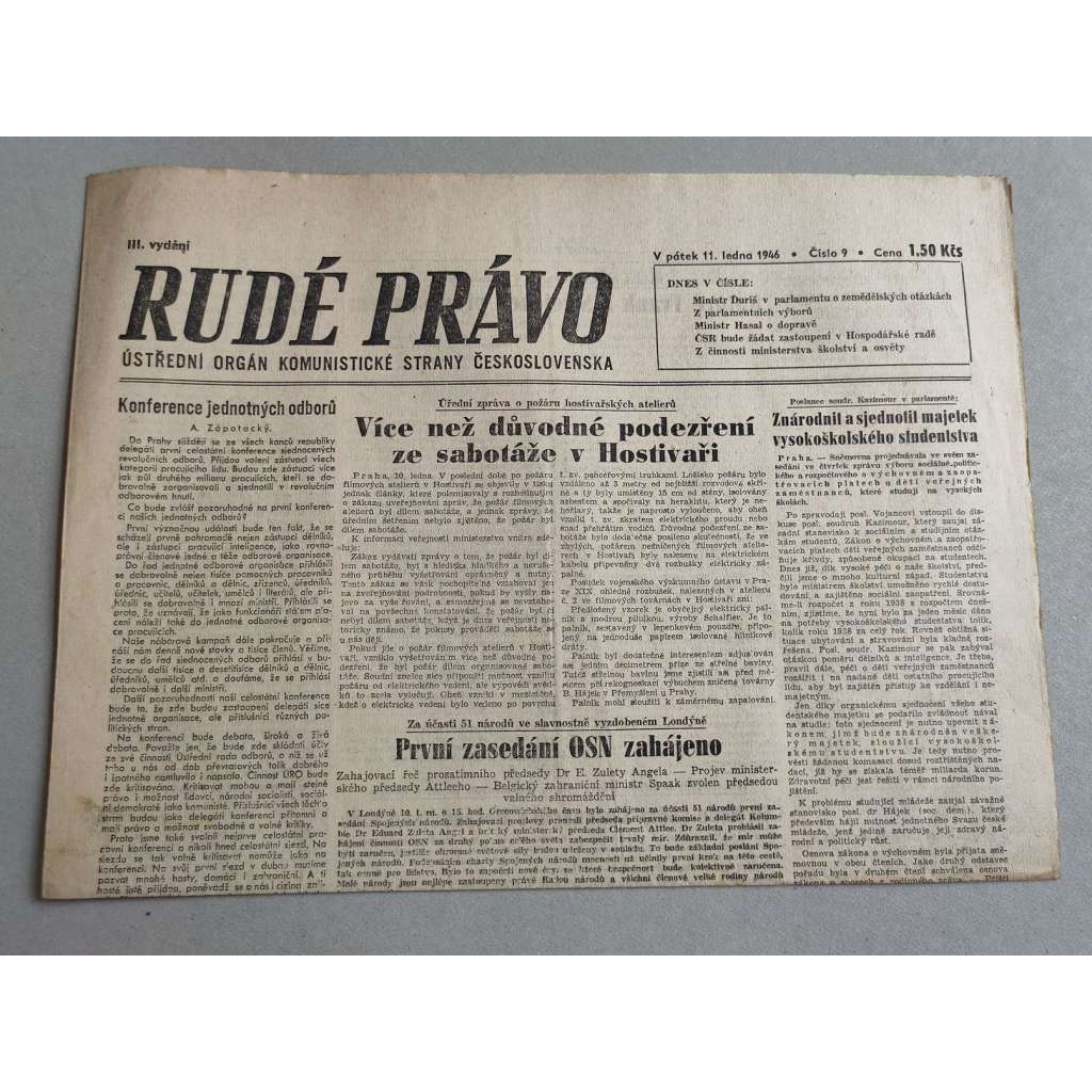 Rudé právo (11.1.1946) - staré noviny