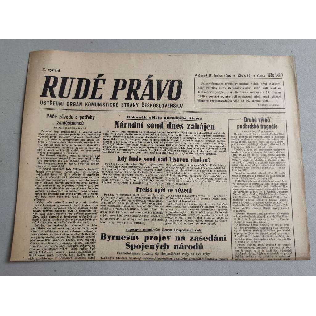 Rudé právo (15.1.1946) - staré noviny