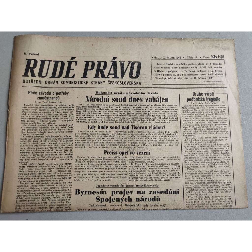 Rudé právo (15.1.1946) - staré noviny