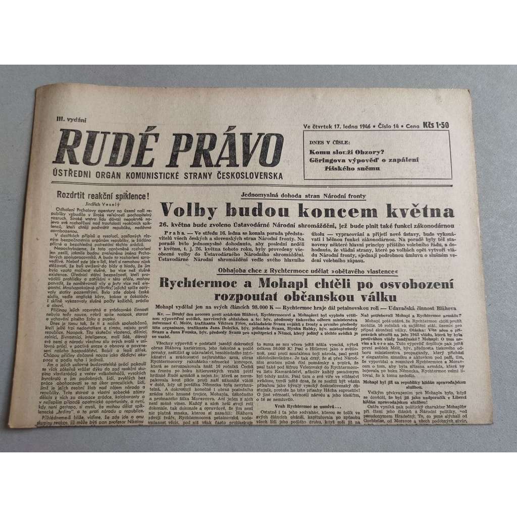 Rudé právo (17.1.1946) - staré noviny
