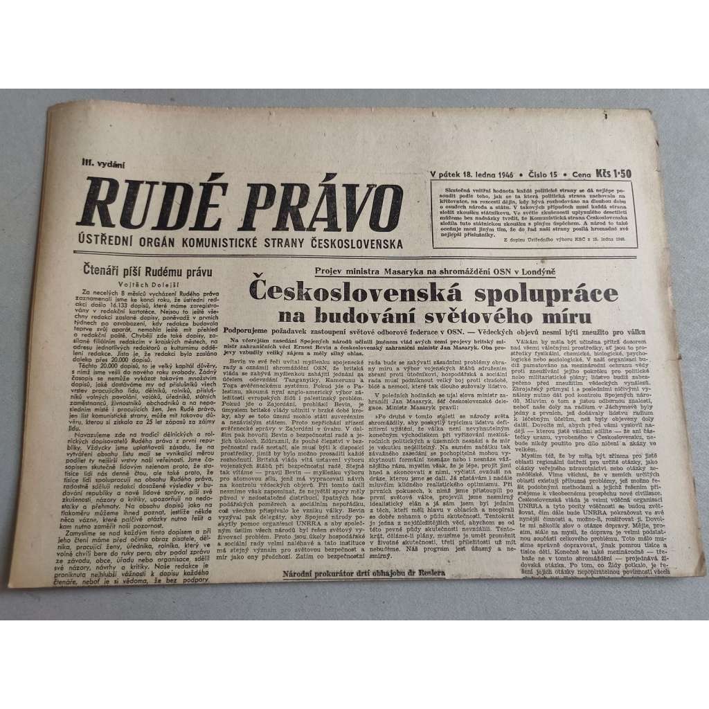 Rudé právo (18.1.1946) - staré noviny