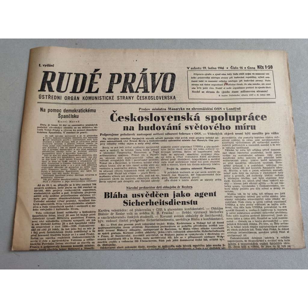 Rudé právo (19.1.1946) - staré noviny
