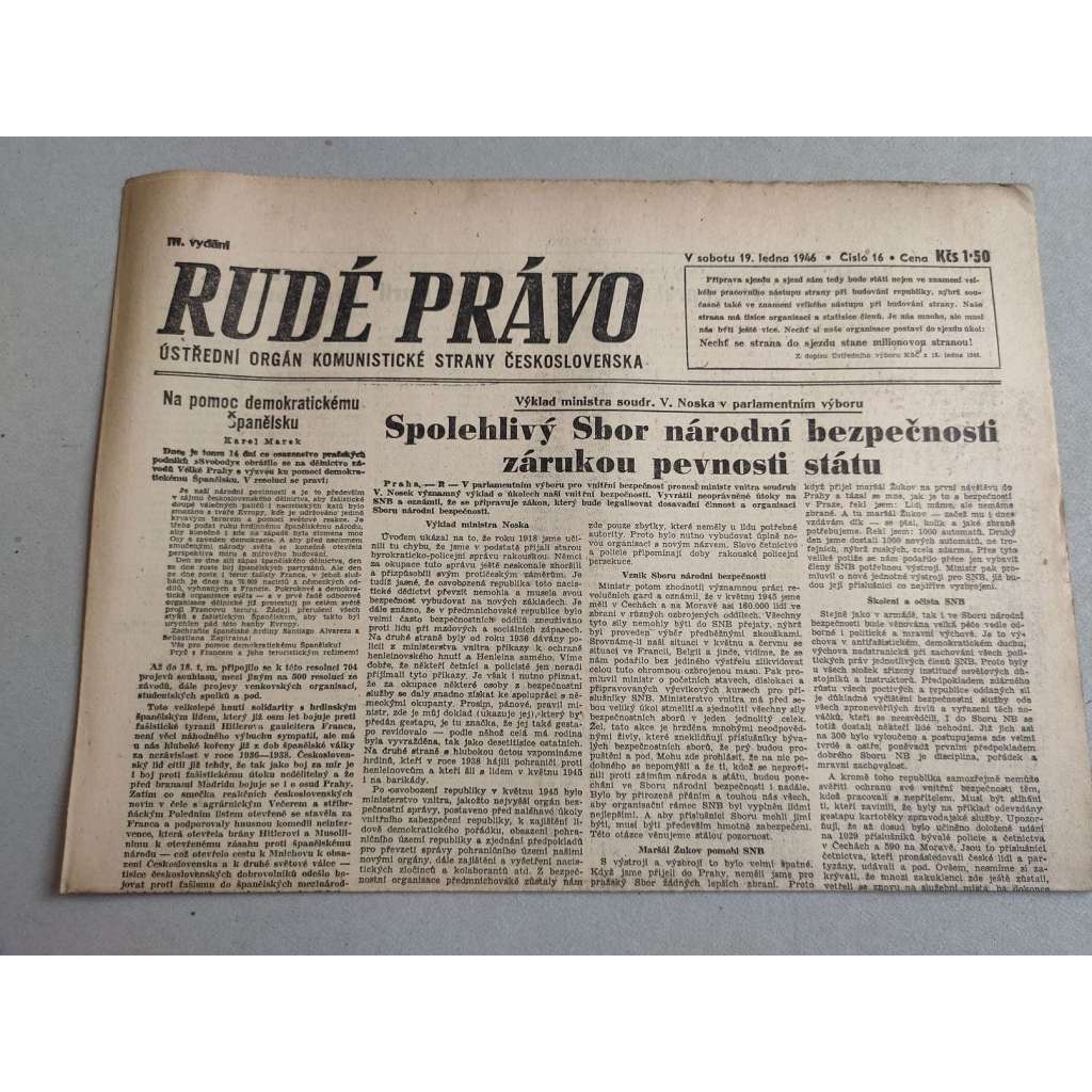 Rudé právo (19.1.1946) - staré noviny